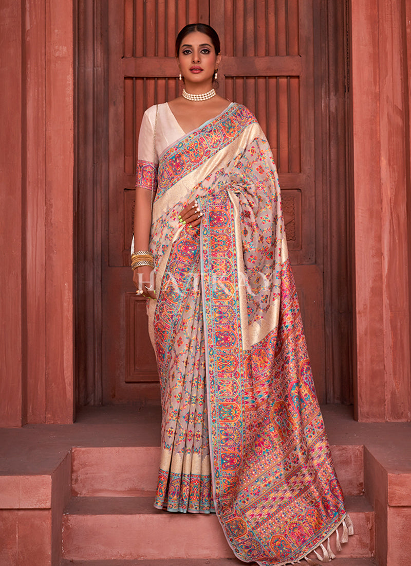 Buy Designer Saree  Blush Pink Khicha Zari Handloom Weaved Silk