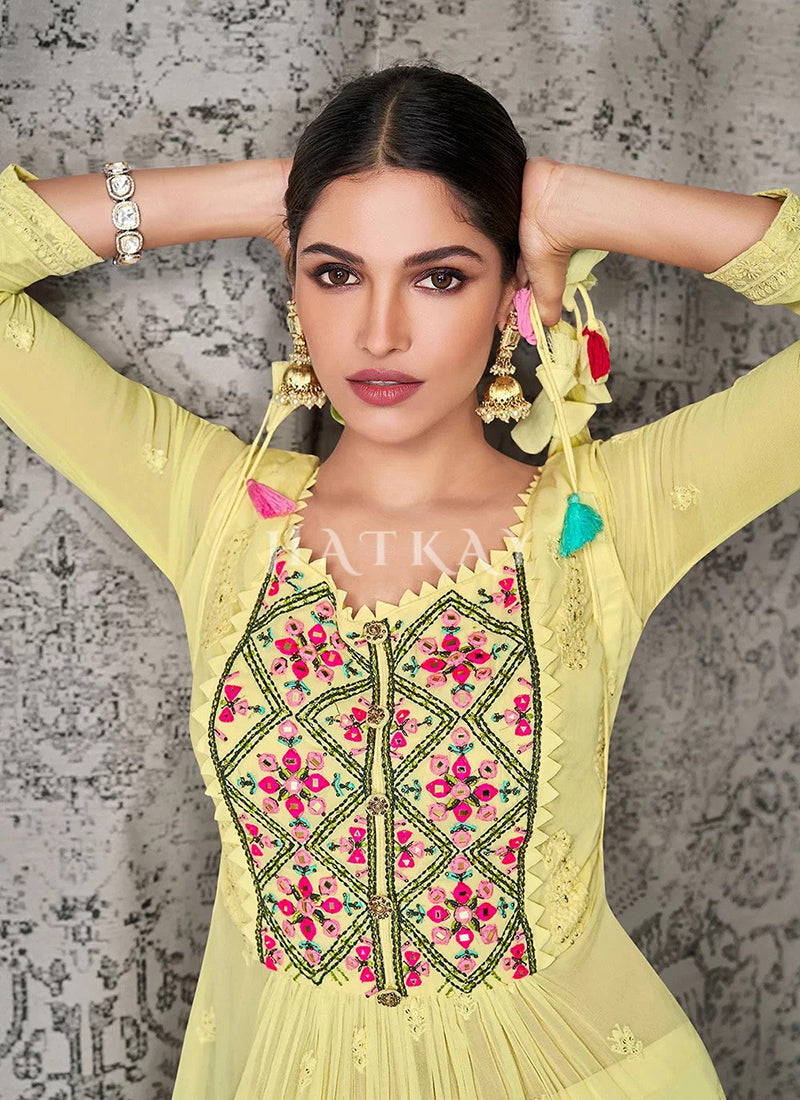 Indian Clothes Buy Yellow Lucknowi Embroidered Designer Palazzo Suit