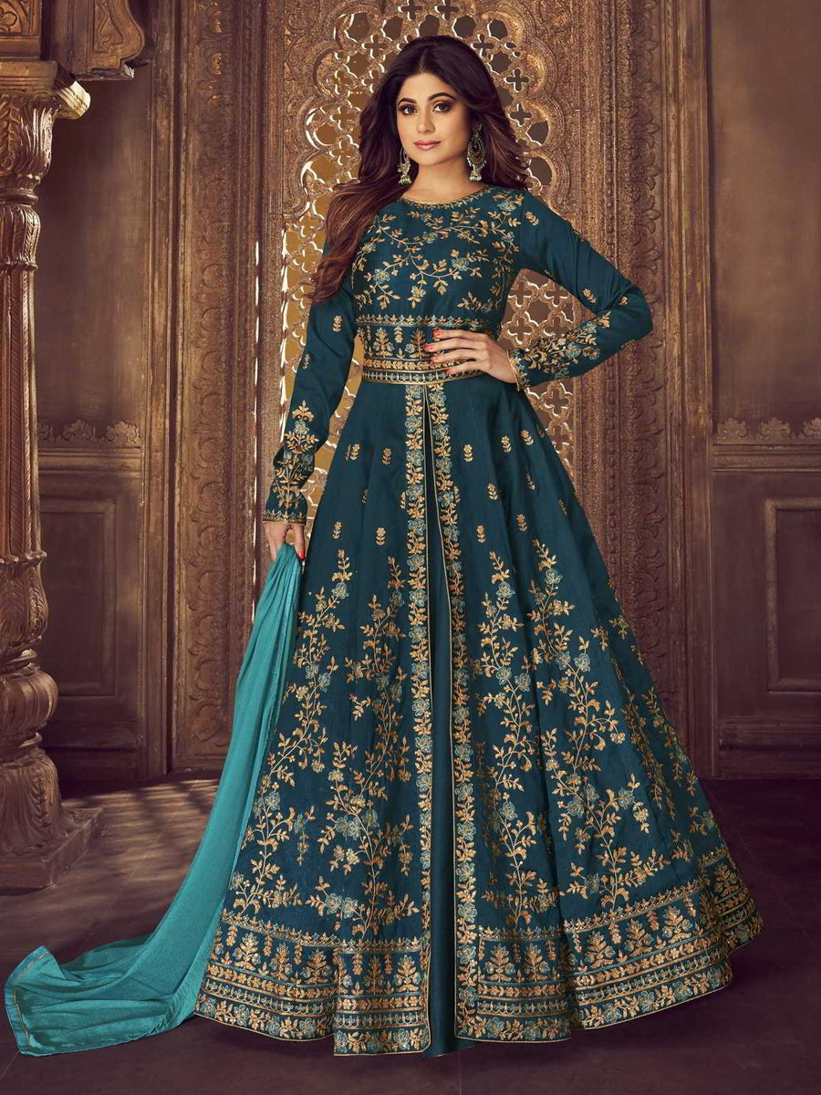 Buy Indian Blue Dual Tone Traditional Anarkali Lehenga Suit For Women 