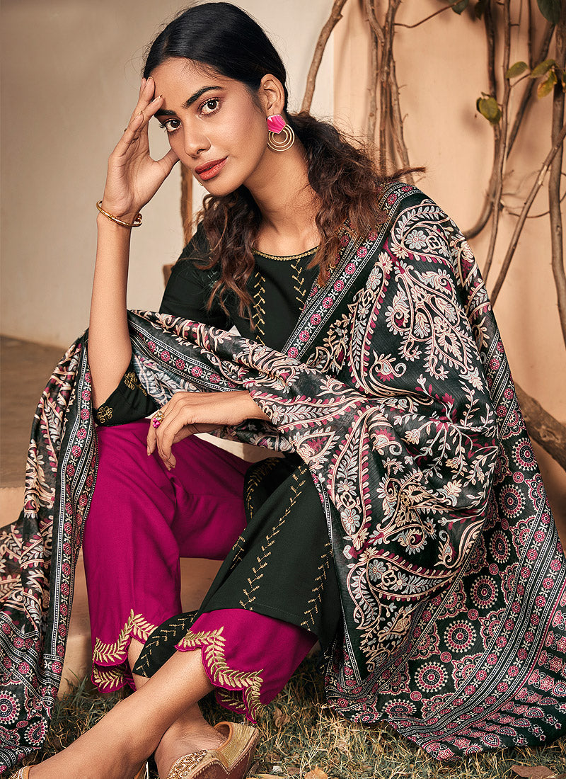 Buy Green And Pink Multi Embroidered Pant Suit In USA, UK, Canada,  Australia, Newzeland online