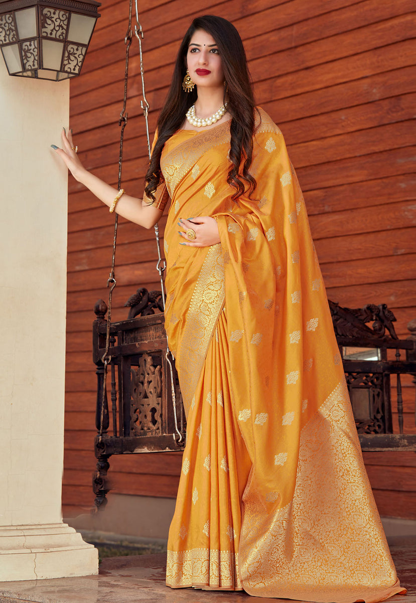 Buy Yellow Golden Jacquard Silk Saree In USA, UK, Canada, Australia,  Newzeland online