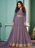 Purple Embroidered Anarkali Dress For Wedding