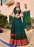 Turquoise And Red Sequence Embroidery Lehenga Choli