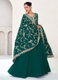 Green Golden Embroidery Designer Anarkali Gown Dress