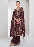 Maroon Floral Embroidery Festival Palazzo Suit