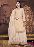 Beige Golden Embroidery Festive Palazzo Suit