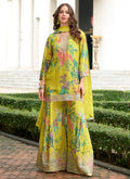 Lime Multicoloured Sequence Embroidery Printed Palazzo Suit