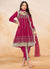 Magenta Golden Embroidered Anarkali And Dhoti Style Pant Suit