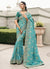 Teal Blue Multi Embroidery Tissue Silk Saree