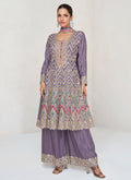 Purple Multi Embroidery Anarkali Palazzo Suit