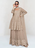 Beige Embroidery Designer Sharara Style Suit