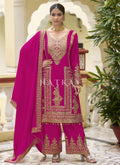 Rani Pink Golden Embroidered Pakistani Palazzo Style Suit