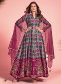 Grey Pink Multicoloured Silk Jacquard Anarkali Gown