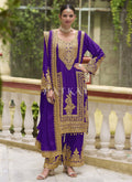 Violet Golden Embroidered Pakistani Palazzo Style Suit