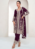 Maroon Embroidered Silk Salwar Kameez Suit