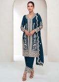 Turquoise Embroidered Silk Salwar Kameez Suit