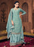 Turquoise Golden Embroidery Festive Palazzo Suit