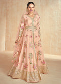 Peach Multi Embroidery Slit Style Anarkali Pant Suit