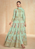 Mint Green Multi Embroidery Slit Style Anarkali Pant Suit