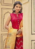 Crimson Mirror Work Embroidery Silk Anarkali Suit In USA UK