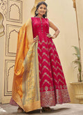 Crimson Mirror Work Embroidery Silk Anarkali Suit