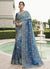 Rich Blue Multi Embroidery Tissue Silk Saree