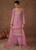 Pink Designer Embroidered Organza Palazzo Suit