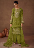 Green Designer Embroidered Organza Palazzo Suit