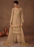 Beige Designer Embroidered Organza Palazzo Suit