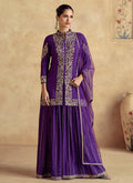 Purple Threadwork Embroidery Sharara Style Suit