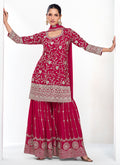 Magenta Traditional Embroidery Festive Gharara Suit