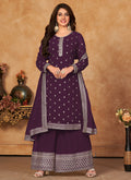 Purple Embroidery Traditional Palazzo Suit