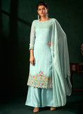 Sky Blue Multi Embroidery Traditional Palazzo Suit