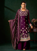 Purple Multi Embroidery Traditional Palazzo Suit