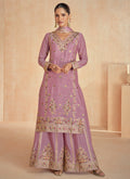 Mauve Purple Multi Embroidery Festive Palazzo Suit