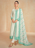 Off White And Teal Embroidery Slit Style Silk Anarkali Suit