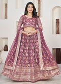 Mauve Purple Sequence Embroidery Jacquard Lehenga Choli