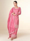 Rich Pink Embroidery Party Wear Palazzo Suit