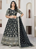 Black Sequence Embroidery Jacquard Lehenga Choli