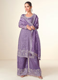 Deep Purple Embroidery Party Wear Palazzo Suit