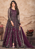 Deep Wine Embroidered Slit Style Anarkali Pant Suit