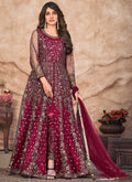 Magenta Embroidered Slit Style Anarkali Pant Suit