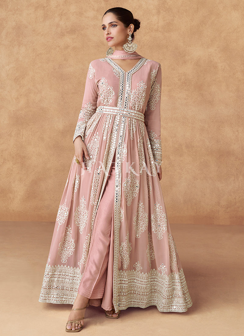 Light Pink Embroidered Slit Style Anarkali Suit