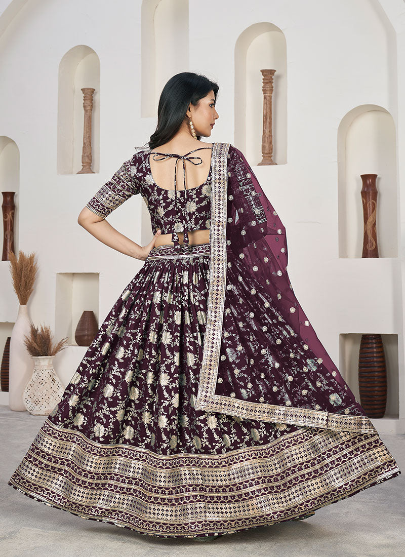 Latest Engagement Lehengas Online In UK - Shop Deep Wine Sequence ...