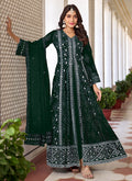 Dark Green Sequence Embroidery Slit Style Anarkali Pant Suit