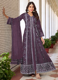 Purple Sequence Embroidery Slit Style Anarkali Pant Suit
