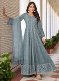 Light Grey Sequence Embroidery Slit Style Anarkali Pant Suit