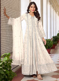Off White Sequence Embroidery Slit Style Anarkali Pant Suit
