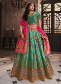 Green And Pink Traditional Embroidered Bridal Lehenga Choli