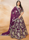 Purple Golden Embroidery Wedding Lehenga Choli